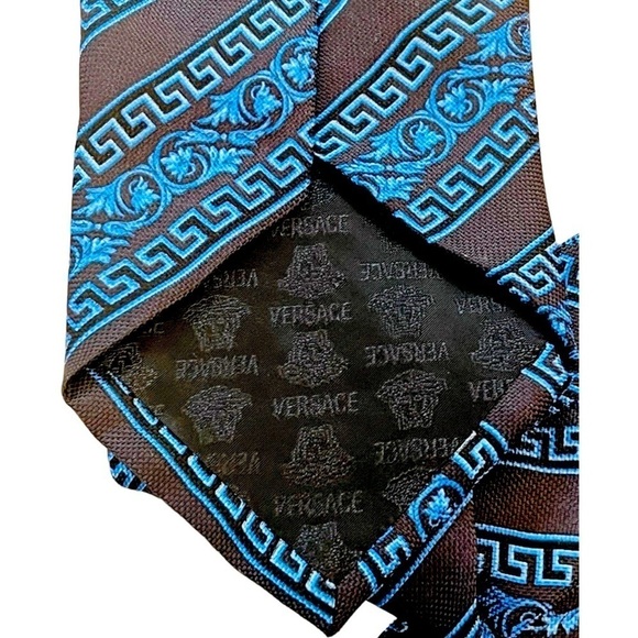 GIANNI VERSACE Vintage 100% Silk Neck Tie Blue Black - Picture 13 of 13